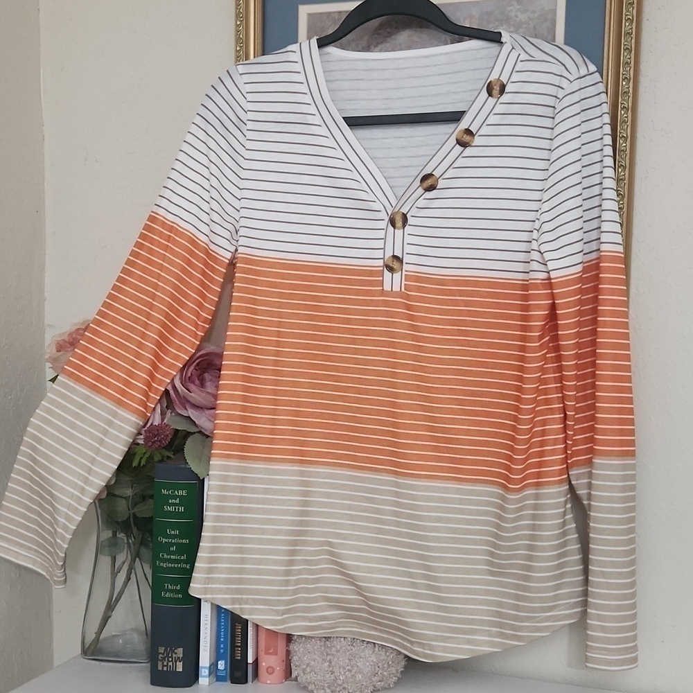 2for$10 sleeve Vneck Shirt Size Medium Casual Fall Autum - Picture 4 of 9